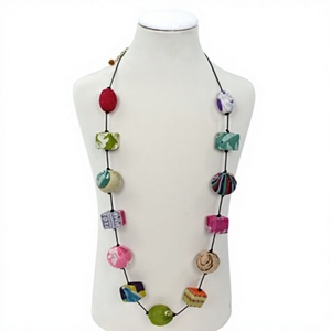 Bohemian Colorful Fabric Beaded Gold Plated Handmade Eco-Friendly Women's <b>Statement</b> <b>Necklace</b> Fashion Pendant Chain Geometric - Product Image 3