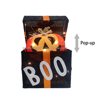Boîte cadeau lumineuse pop-up citrouille BOO de 12 pouces avec 20 LED blanc chaud pour fêtes d'Halloween intérieures/extérieures - Commande minimum 100 pièces