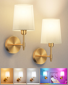 Appliques murales modernes pour la décoration intérieure, à intensité variable, avec abat-jour en tissu doré, sans fil, rechargeables, pour salon et couloir - Product Image 1
