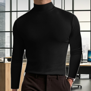 Maglietta a Collo Alto da Uomo a Maniche Lunghe Nera Aderente in <span class=keywords><strong>Cotone</strong></span> Elasticizzato all'Ingrosso - Product Image 2