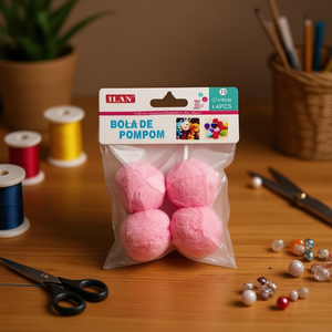 Pallina di pon pon Ilan 4,0 cm rosa per artigianato e decorazioni - Product Image 3