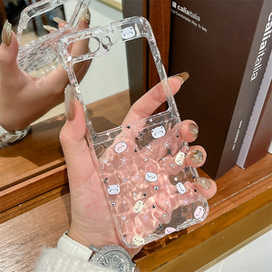 かわいい水リップル漫画子猫フルスクリーンTPU保護ケース電話グリップ付きZ Flip6女性用耐衝撃性 - Product Image 6