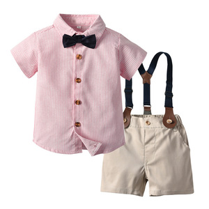 绅士热销男童条纹夏季短袖短裤幼儿婴儿服装套装 - Product Image 1