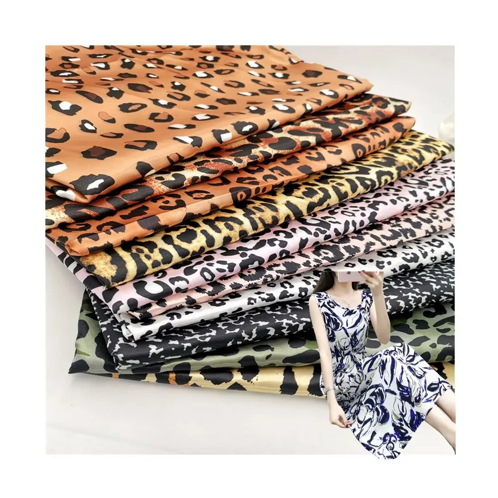 Danlu print fabric manufacturer 100% polyester animal print custom printed 50*75 satin silk fabric satin for lady dress