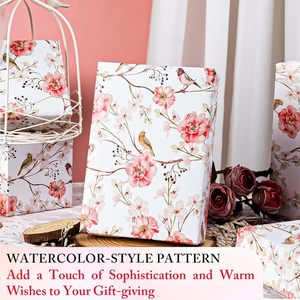 MAYPLUSS Gift Wrapping <b>Paper</b> Roll Pink Flower Birds Design 46.5 Sq Ft Single Side For Wedding Bridal Craft - Product Image 2