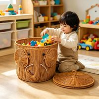Boîte de rangement pour jouets d'enfants en rotin tressé à la main, style dessin animé, idéale pour les chambres d'enfants, les chambres à coucher, la décoration intérieure et le rangement de la crèche