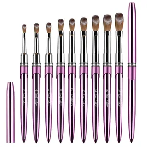 100% Kolinsky Acrylic Nail <b>Brush</b> 1Pcs Purple Crimped Metal Handle Drawing <b>Brush</b> for Acrylic Powder Size 2-18 - Product Image 6