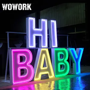 2024 WOWORK fushun venda quente suprimentos de casamento 3d LED free standing marquise grandes números letra luzes para decoração do partido