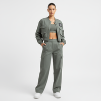 Ensemble de survêtement cargo utilitaire pour femme, veste bomber courte, pantalon cargo large, haut de sport côtelé, 3 pièces, streetwear, vente en gros