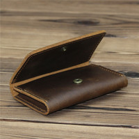 Couche supérieure du fabricant 1070 étui en cuir accordéon pour hommes bouton porte-carte en cuir de vachette pour banque de crédit porte-monnaie conducteur