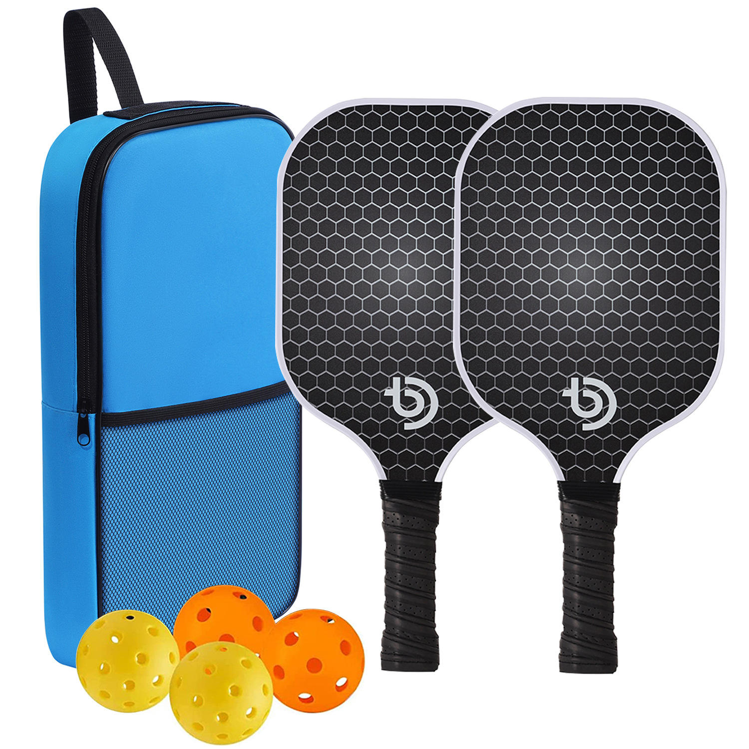 2 rackets + 4 balls + 1 blue bag