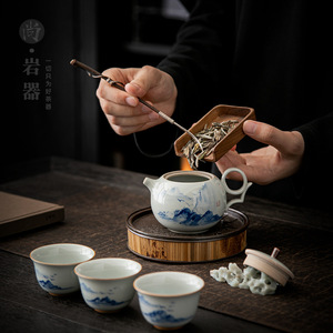 Shangyan Blue And White Hand Painted Teapot With Lid <b>Ceramic</b> Kung Fu <b>Tea</b> Set Household Single <b>Pot</b> Filter Included - Product Image 2