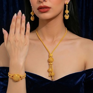 Parure de bijoux de luxe ZX en or 24 carats, exquise finition filigrane, collier, boucles d'oreilles, bague, bracelet, pour mariée, mariage, vente en gros, anti-ternissement - Product Image 3