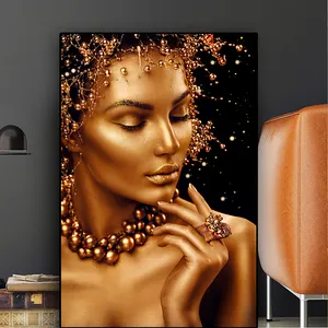 Seksi çıplak sanat siyah ve altın kadın tuval boyama posterler duvar sanatı HD resimler yağlıboya oturma odası dekor için duvar resimleri