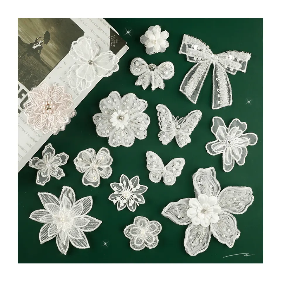 DIY Custom Clothing/Dress Labels Double Layer Butterfly Patches 100% Polyester Organza Embroidery Plain Butterflies Garments-for