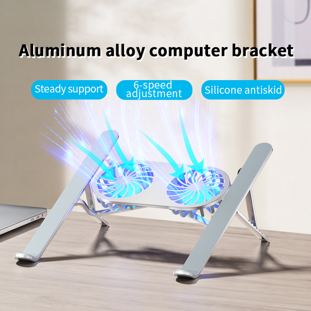 Aluminum Alloy Laptop Cooling Stand Double Fans Height Adjustable Portable Notebook Holder Heat Dissipation Pro Riser Desk