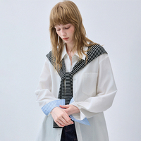 VEGA CHANG Ensemble chemise deux pièces blanc cassé pour femme, chemisier oversize à manches longues, châle tricoté rayé détachable, style preppy à carreaux