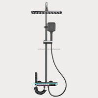 En gros Système de douche gris anthracite avec affichage numérique, 4 modes (pluie, cascade, douchette à main), mitigeur chaud/froid, fixation murale, direct usine