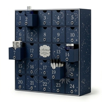 Boîte de rangement rigide haut de gamme, personnalisée, bleu marine, 24 tiroirs, boîte de calendrier de l'avent, cadeau de luxe pour parfums, bijoux, cosmétiques