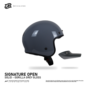 El casco retro de media cara JP Signature en gris gorila brillante combina el icónico diseño abierto con una elegante durabilidad. - Product Image 2