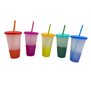 5 Wieder verwendbarer Glitzer Frosted Plastic eiskalte Tassen 16oz 24oz ändern Farbe Sommer Kaffee becher mit Deckel und Strohhalmen