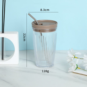 Bicchieri di vetro High-End di lusso leggero grande capacità coperchio ispessito in acciaio inox paglia strisce verticali <span class=keywords><strong>Design</strong></span> caffè Premium - Product Image 2