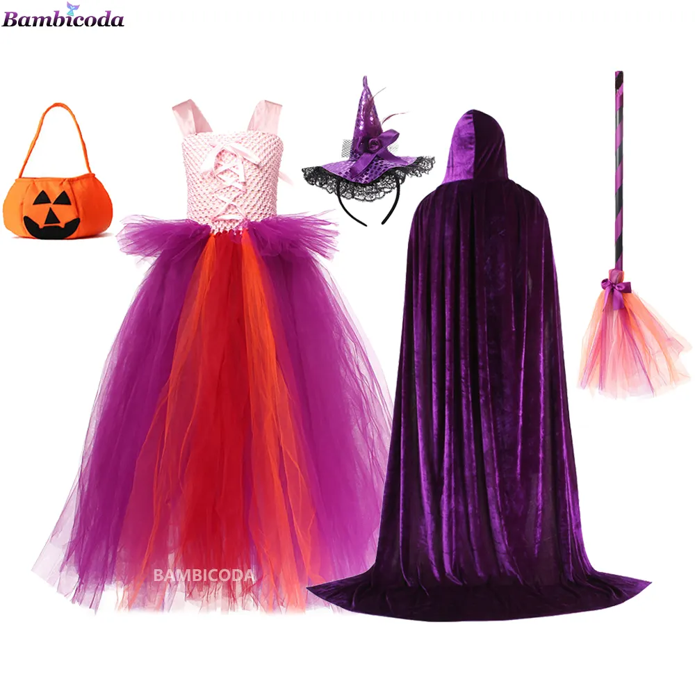 Hocus Pocus 2 Witch Costume for Kids Disguise Girls Cosplay Villain Clothes Fancy Tulle Dress Children Vestidos Infant Gowns