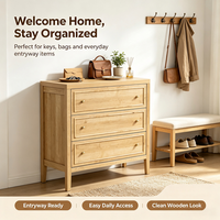 Commode moderne à 3 tiroirs en panneaux de particules avec finition grain de bois pour chambre, salon et couloir