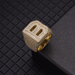 Anillo de letras en inglés de moissanita, anillo de rapero chapado en oro de 18k, Cz - Product Image 3