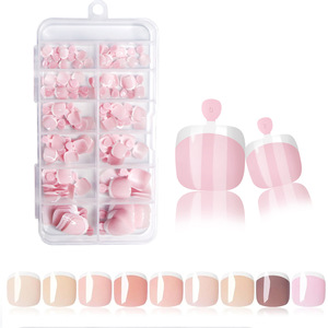 Lot de 120 faux ongles à presser pour les orteils, style français, transparents et roses, pour la décoration des pédicures en salon - Product Image 4