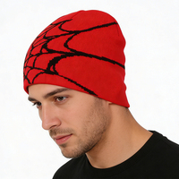 Gorros de Punto Jacquard de Moda con Diseño de Telaraña Multicolor en Fibra Acrílica, Estilo Y2K, para Otoño e Invierno, Estilo Europeo Americano