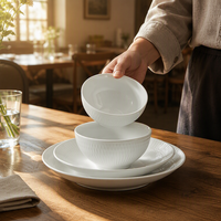 Ensemble de vaisselle en céramique blanche classique ST, assiettes et bols ronds en porcelaine, pour la restauration, la maison, la cuisine, passe au micro-ondes et au lave-vaisselle, empilables