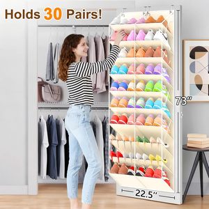 Over The Door Shoe Organizer 20 Pockets Beige Hanging <b>Storage</b> <b>Rack</b> For Closet Shoes - Product Image 2