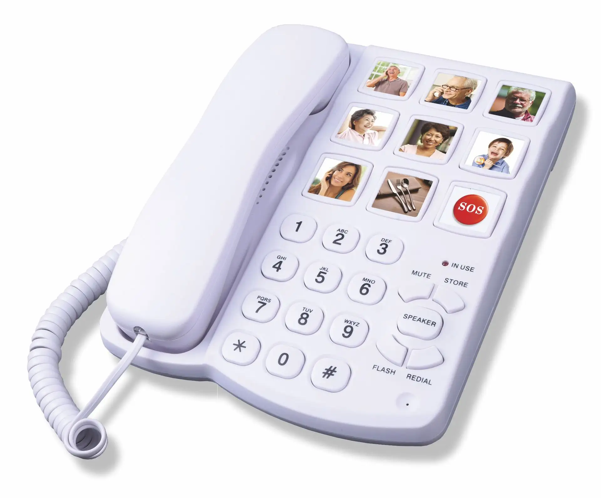 One key memory corded telephone with photo dialing large key caring for the elderly earpiece ringtone adjustable with hands free
