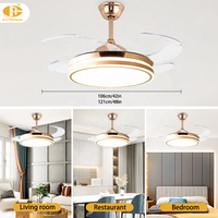 Ventilateur de plafond rétractable avec lumière, rose doré, 4 pales en PC, télécommande, LED réglable pour salon