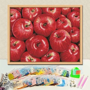 Kit de Peinture Diamant DIY Pommes Rouges Nature Morte, Perles Rondes en Cristal, avec Cadre Rectangulaire Style Moderne - Product Image 1