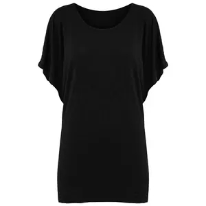 Kaus wanita lengan kelelawar longgar bahu terbuka polos wanita kaus T-Shirt atasan 100% katun kasual cepat kering