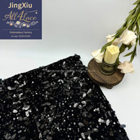 Tissu en dentelle de maille à sequins lourds en forme de goutte d'eau, broderie 3D en forme de feuille, 100 % polyester, pour robe de mariée, robe de soirée