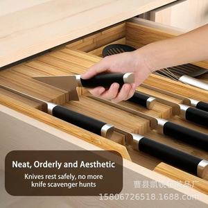 Bamboo Knife <b>Storage</b> <b>Box</b> 13.6x15.8in Pull-Out Drawer Organizer For <b>Kitchen</b> Countertop - Product Image 5