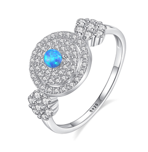 blue <b>Opal</b> Cocktail <b>Ring</b> 925 Sterling Silver Pave Setting Round Brilliant Cut Diamond Women's Luxury Fine Jewelry - Product Image 1