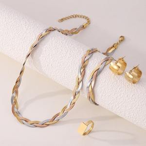 Новое поступление позолоченные Ювелирные наборы из нержавеющей стали циркон ожерелье браслет серьги наборы для женщин - Product Image 4