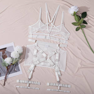 Gonna corta da donna Sexy trasparente con fasciatura in rete 5 pezzi set di biancheria intima sensuale per <span class=keywords><strong>ragazze</strong></span> che svuotano i set di Lingerie con giarrettiere - Product Image 6