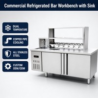 Meja Kerja Pendingin Komersial dengan Wastafel, Suhu Ganda, Pipa Tembaga Stainless Steel, Pendingin untuk Persiapan Makanan