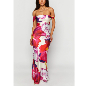 Moulante personnalisée de haute qualité hors épaule sans manches <span class=keywords><strong>rose</strong></span> imprimé fleuri hors épaule <span class=keywords><strong>robe</strong></span> formelle pour femmes <span class=keywords><strong>robe</strong></span> de <span class=keywords><strong>demoiselle</strong></span> <span class=keywords><strong>d</strong></span>'<span class=keywords><strong>honneur</strong></span> - Product Image 1