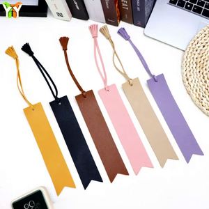 Quick Ship PU Leather <b>Bookmark</b> with Tassels 7 Multi-color Blue Pink Purple Cute Design Embossed Promotional Reading Accessory - Product Image 1