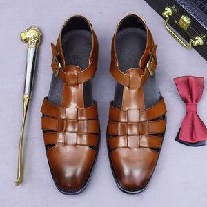 Sandalias de Cuero Elegantes y de Lujo para Hombre, Piel de Vacuno Genuina para Verano, Chanclas de Cuero Genuino para Conducir, Zapatos con Hebilla Retro - Product Image 2