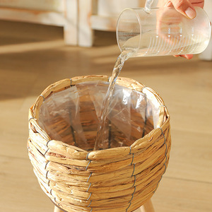Handmade Woven Rattan Flower <b>Basket</b> With Wooden Legs For Home Decoration Balcony Plant Stand Craft Ornament - Product Image 2