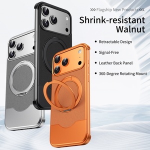 เคสแม่เหล็กไร้ขอบอะลูมิเนียมสำหรับธุรกิจ สำหรับ iPhone 17 15 16 Pro Max พร้อมขาตั้งวงแหวน 360 องศา แผงหลังหนัง PU ป้องกันการกระแทก - Product Image 2