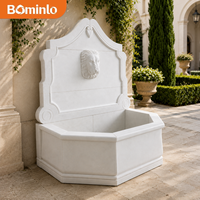 Fontaine murale grande taille en pierre blanche sculptée à la main, tête de lion, style classique européen, pour jardin et cour extérieure