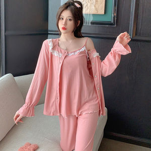 Pigiama ragazze per il tempo libero homewear set di <span class=keywords><strong>cotone</strong></span> <span class=keywords><strong>da</strong></span> donna 3 pezzi <span class=keywords><strong>camicia</strong></span> <span class=keywords><strong>da</strong></span> <span class=keywords><strong>notte</strong></span> a manica lunga <span class=keywords><strong>camicia</strong></span> <span class=keywords><strong>da</strong></span> <span class=keywords><strong>notte</strong></span> <span class=keywords><strong>da</strong></span> donna comodi indumenti <span class=keywords><strong>da</strong></span> <span class=keywords><strong>notte</strong></span> - Product Image 1